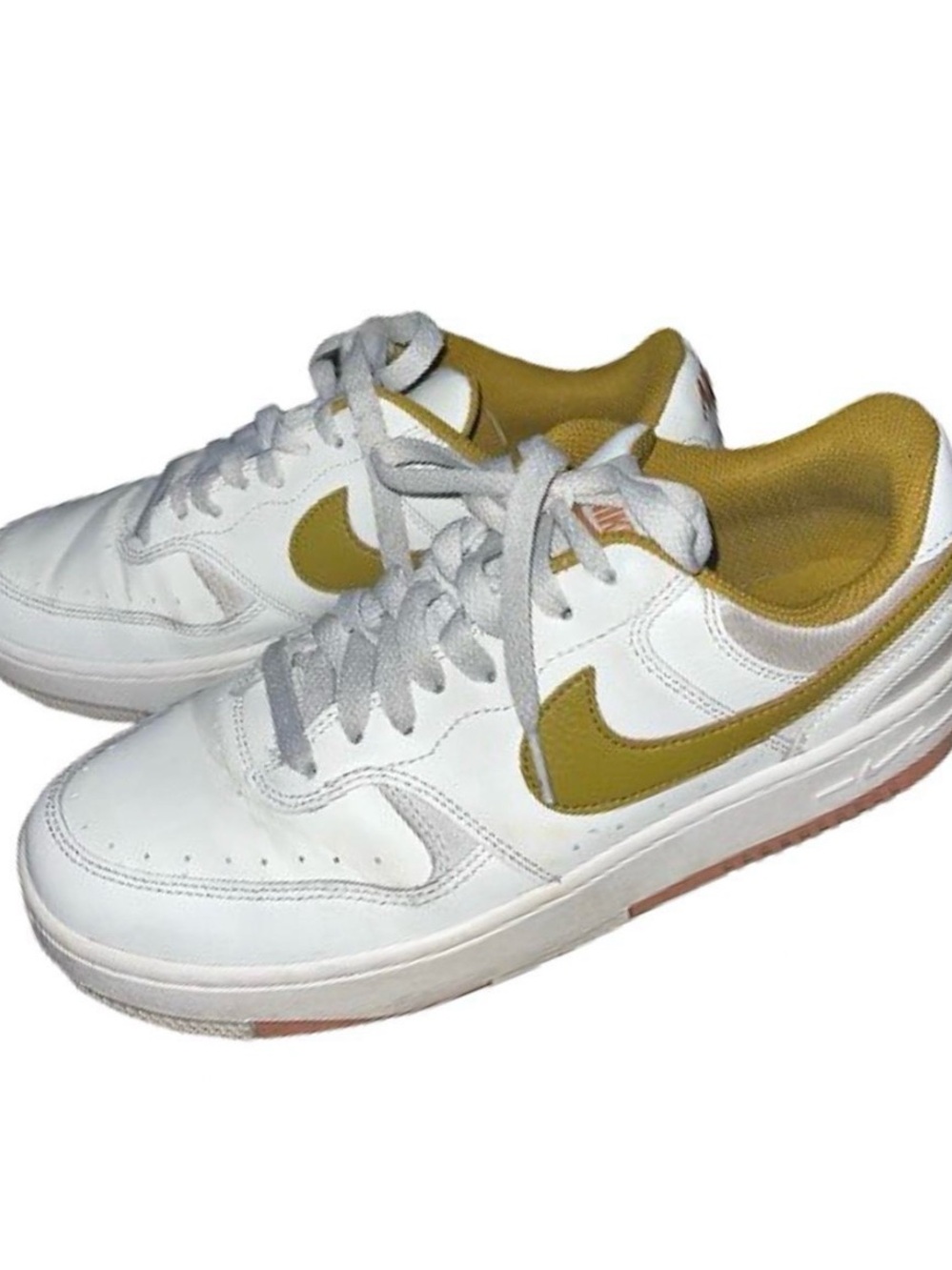 Nike White Low-Top Sneakers with Mustard Swoosh